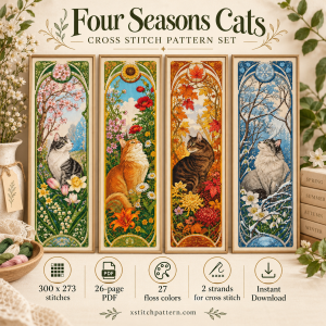 01-four-seasons-cats-product-cover Four Seasons Cats Cross Stitch Pattern Set