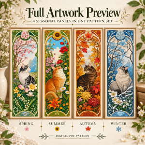 02-four-seasons-cats-artwork-showcase Four Seasons Cats Cross Stitch Pattern Set