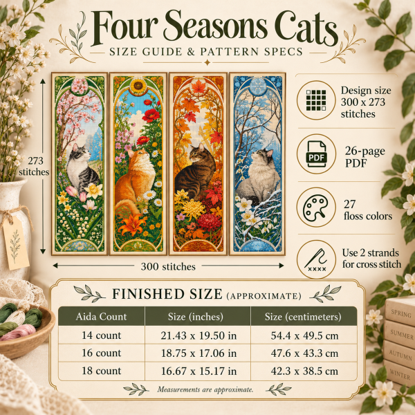 05-four-seasons-cats-size-guide Four Seasons Cats Cross Stitch Pattern Set