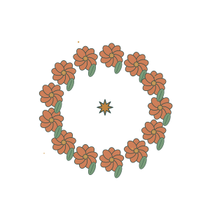 Original Autumn Marigold Wreath illustration for upcoming cross stitch PDF pattern; design artwork not a stitched sample