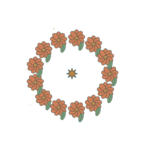 Original Autumn Marigold Wreath illustration for upcoming cross stitch PDF pattern; design artwork not a stitched sample