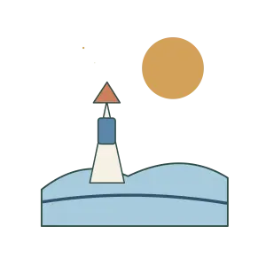 Original Cádiz Coast Sunrise illustration for cross stitch PDF design, not a photo of a stitched piece