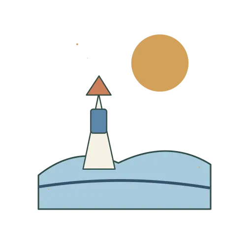 Original Cádiz Coast Sunrise illustration for cross stitch PDF design, not a photo of a stitched piece