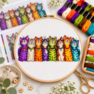 Funny Cat Cross Stitch Pattern PDF Funny cat cross stitch PDF pattern in an alternative embroidery display mockup