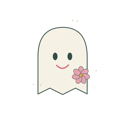 Original Cozy Friendly Ghost illustration for upcoming cross stitch PDF pattern; design artwork not a stitched sample