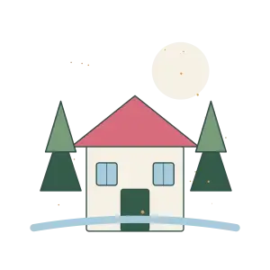 Original Cozy Snowy Cottage illustration for upcoming cross stitch PDF pattern; design artwork not a stitched sample