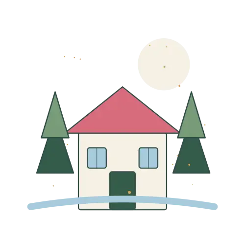Original Cozy Snowy Cottage illustration for upcoming cross stitch PDF pattern; design artwork not a stitched sample