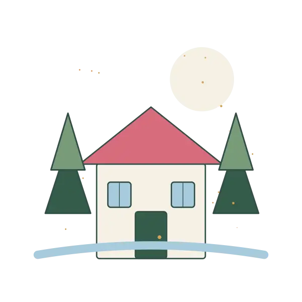 Original Cozy Snowy Cottage illustration for upcoming cross stitch PDF pattern; design artwork not a stitched sample