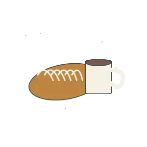 Original Croissant and Coffee illustration for upcoming cross stitch PDF pattern; design artwork not a stitched sample