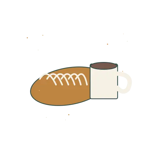 Original Croissant and Coffee illustration for upcoming cross stitch PDF pattern; design artwork not a stitched sample