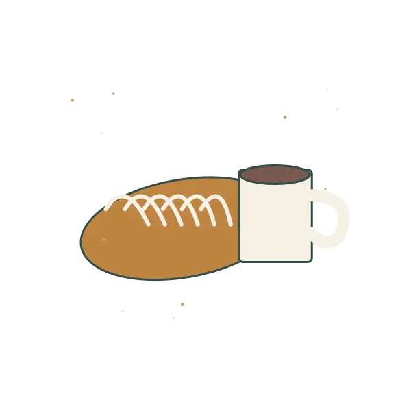 Original Croissant and Coffee illustration for upcoming cross stitch PDF pattern; design artwork not a stitched sample