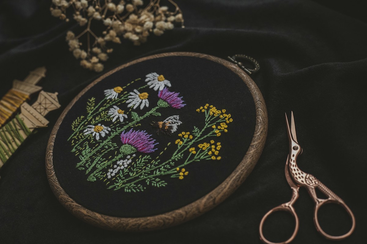 How Many Strands of Floss for Cross Stitch? A Practical Coverage Guide Modern Cross Stitch Patterns & PDF Charts | XStitchPattern Hand embroidery details and scissors on fabric