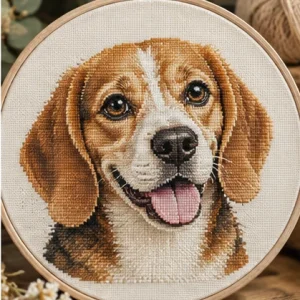 Custom Dog Portrait Cross Stitch Pattern Mockup Custom dog portrait cross stitch pattern embroidered hoop example made from a pet photo