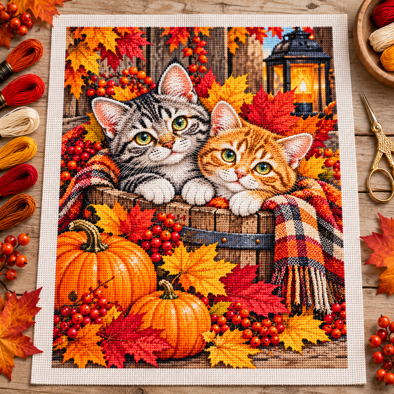 Autumn Kittens Cross Stitch Pattern PDF