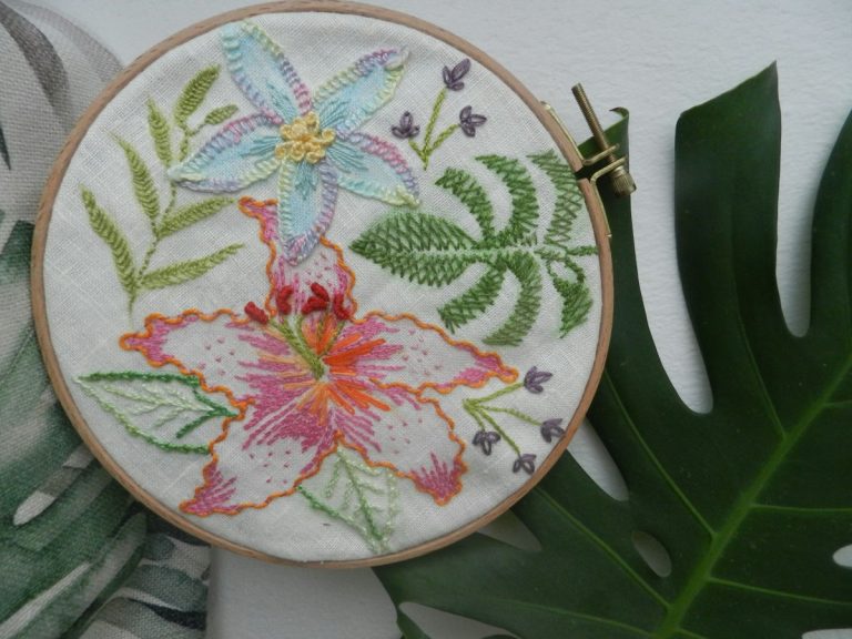 How to Finish Cross Stitch in an Embroidery Hoop: A Clean Back Modern Cross Stitch Patterns & PDF Charts | XStitchPattern Embroidery hoop with hand-embroidered linen artwork