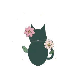 Original Floral Cat Silhouette illustration for cross stitch PDF design, not a photo of a stitched piece