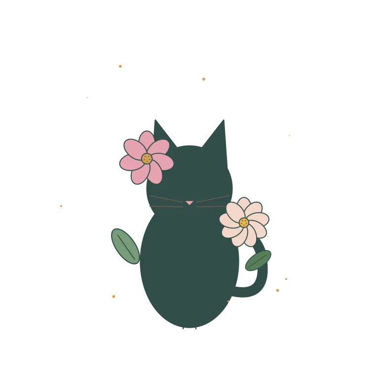 Original Floral Cat Silhouette illustration for cross stitch PDF design, not a photo of a stitched piece