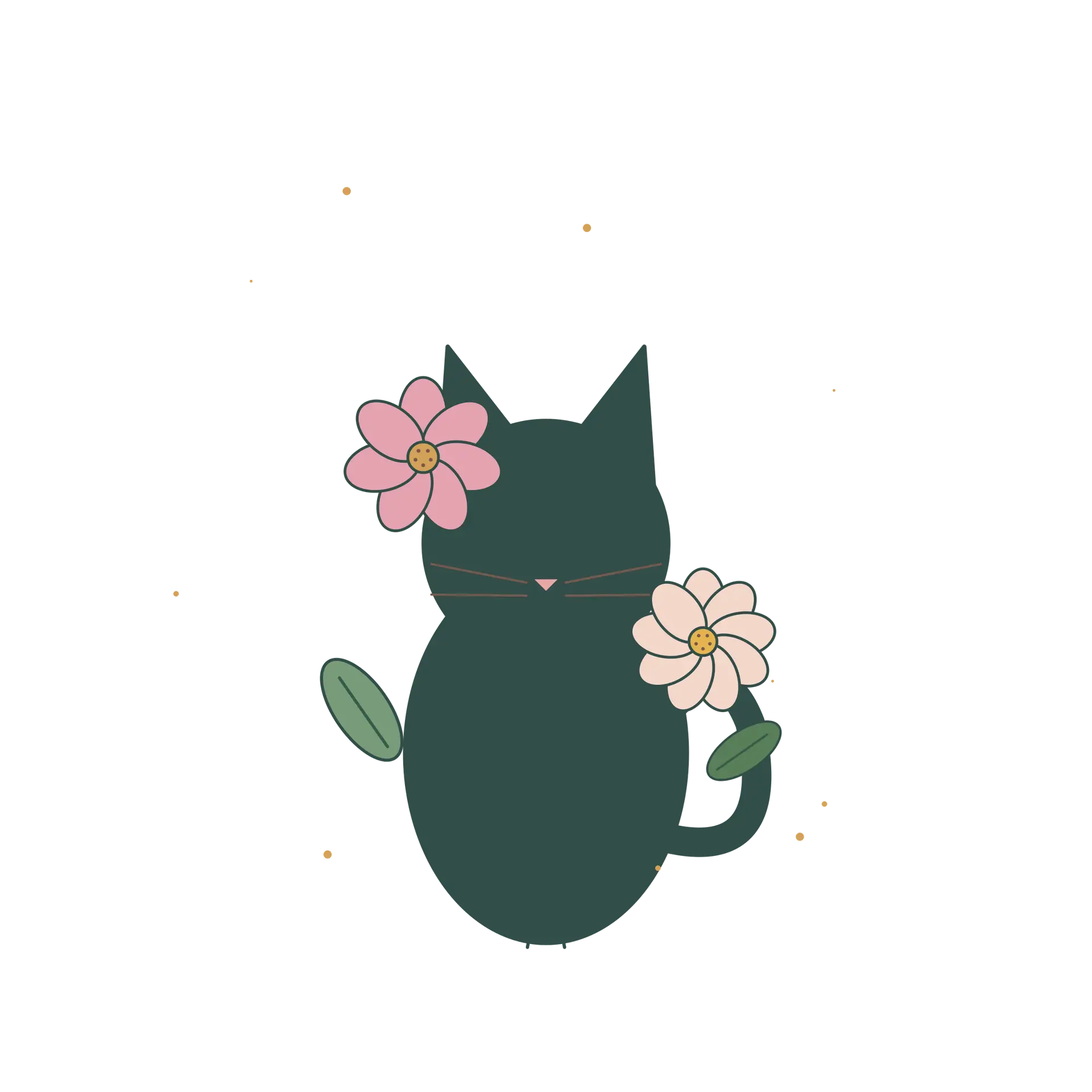 Original floral cat artwork shown as bookmark Pattern design inspiration rather than a stitched chart