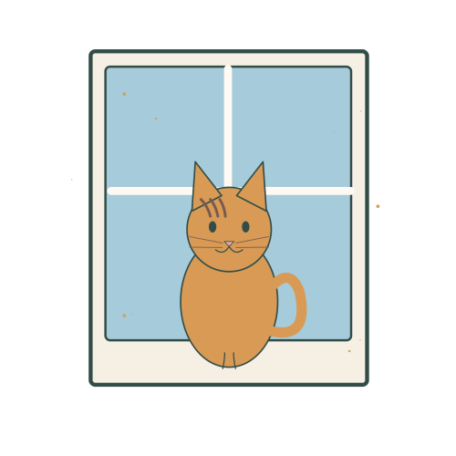 Original Ginger Cat in Garden Window illustration for upcoming cross stitch PDF pattern; design artwork not a stitched sample