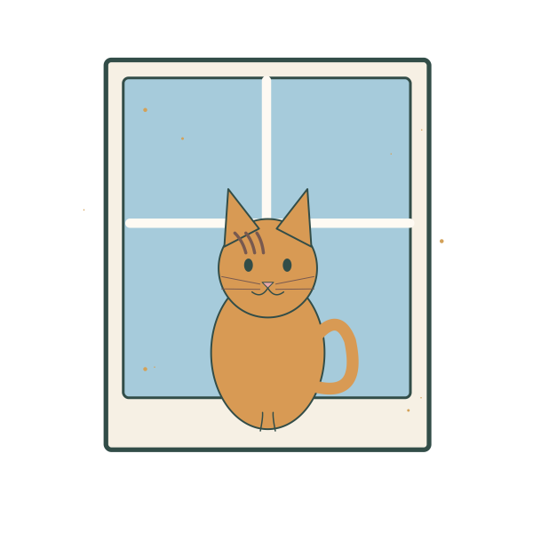 Original Ginger Cat in Garden Window illustration for upcoming cross stitch PDF pattern; design artwork not a stitched sample