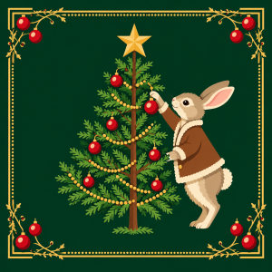 Lapin décorant le sapin de Noël (1) Christmas Rabbit Cross Stitch Pattern(1)