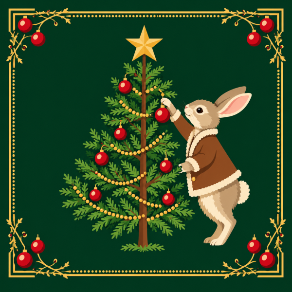 Lapin décorant le sapin de Noël Christmas Rabbit Cross Stitch Pattern(1)