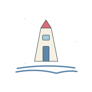 Original Little Blue Lighthouse illustration for upcoming cross stitch PDF pattern; design artwork not a stitched sample