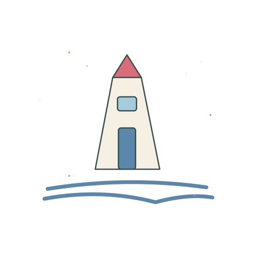 Original Little Blue Lighthouse illustration for upcoming cross stitch PDF pattern; design artwork not a stitched sample