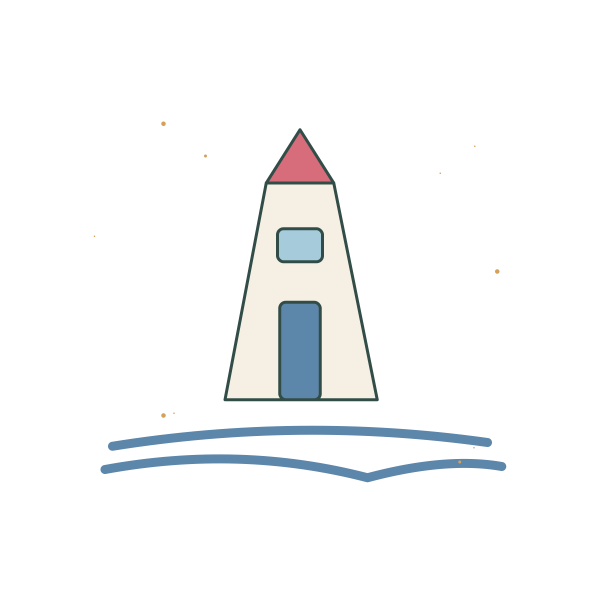 Original Little Blue Lighthouse illustration for upcoming cross stitch PDF pattern; design artwork not a stitched sample