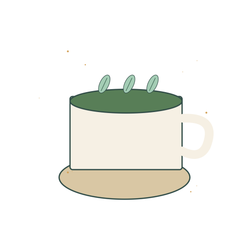 Original Matcha Latte Moment illustration for upcoming cross stitch PDF pattern; design artwork not a stitched sample