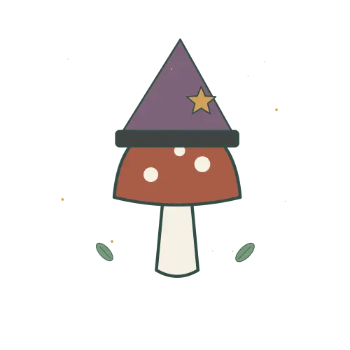 Original Mushroom Witch Hat illustration for cross stitch PDF design, not a photo of a stitched piece