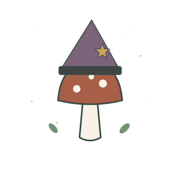 Original Mushroom Witch Hat illustration for cross stitch PDF design, not a photo of a stitched piece