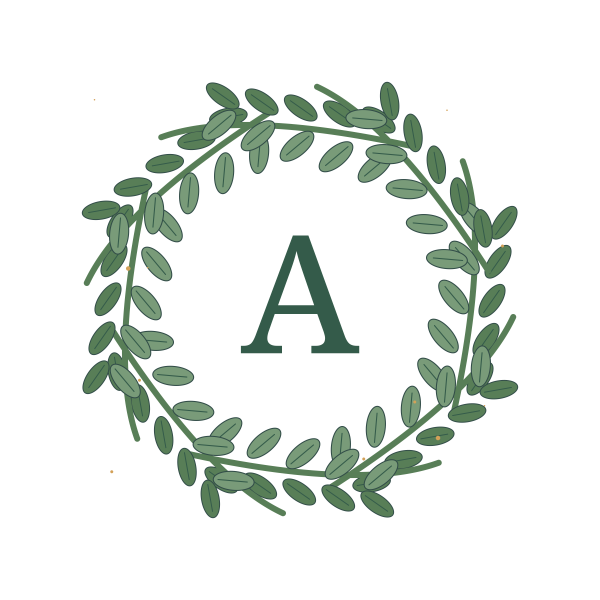 Original Sage Green Fern Monogram illustration for upcoming cross stitch PDF pattern; design artwork not a stitched sample