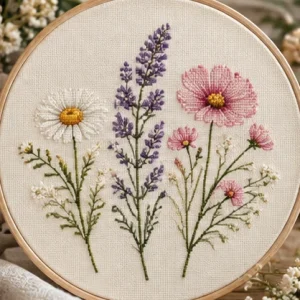 Wildflowers Floral Cross Stitch Pattern Mockup Wildflowers floral cross stitch hoop design botanical embroidery digital pattern mockup