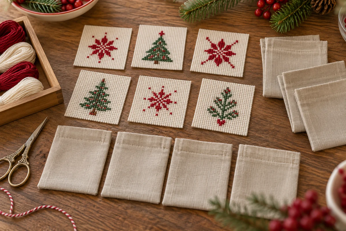 Advent Cross Stitch Patterns: Plan a Numbered Calendar That Fits Modern Cross Stitch Patterns & PDF Charts | XStitchPattern Advent Cross Stitch Patterns illustrated with original stitched motifs on Aida cloth