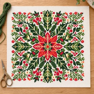 christmas-mandala-aida-fabric-mockup Mandala Cross Stitch Pattern ready