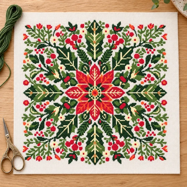 christmas-mandala-aida-fabric-mockup Mandala Cross Stitch Pattern ready