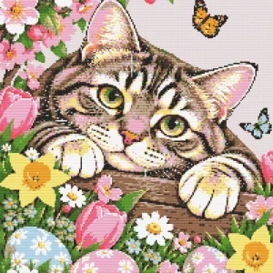 easter-cat-actual-pdf-preview Actual PDF design preview of a tabby kitten with spring flowers, two butterflies and three Easter eggs