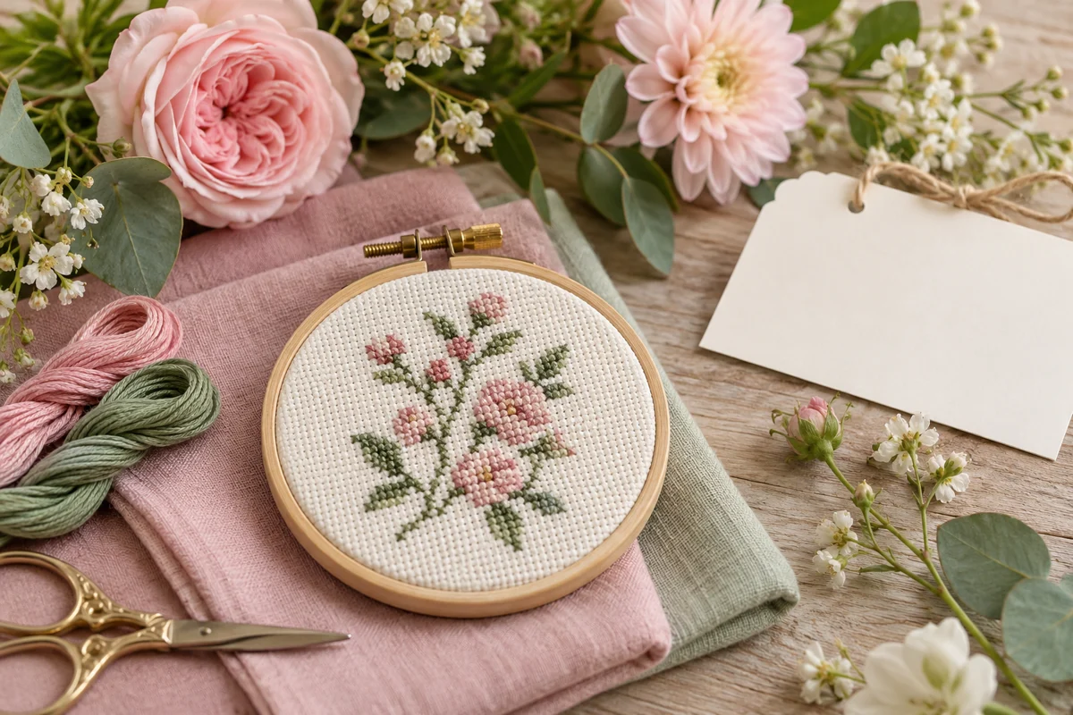 Mother's Day Cross Stitch Gifts: Flowers, Initials and Keepsakes Modern Cross Stitch Patterns & PDF Charts | XStitchPattern Mother's Day Cross Stitch Gifts illustrated with original stitched motifs on Aida cloth