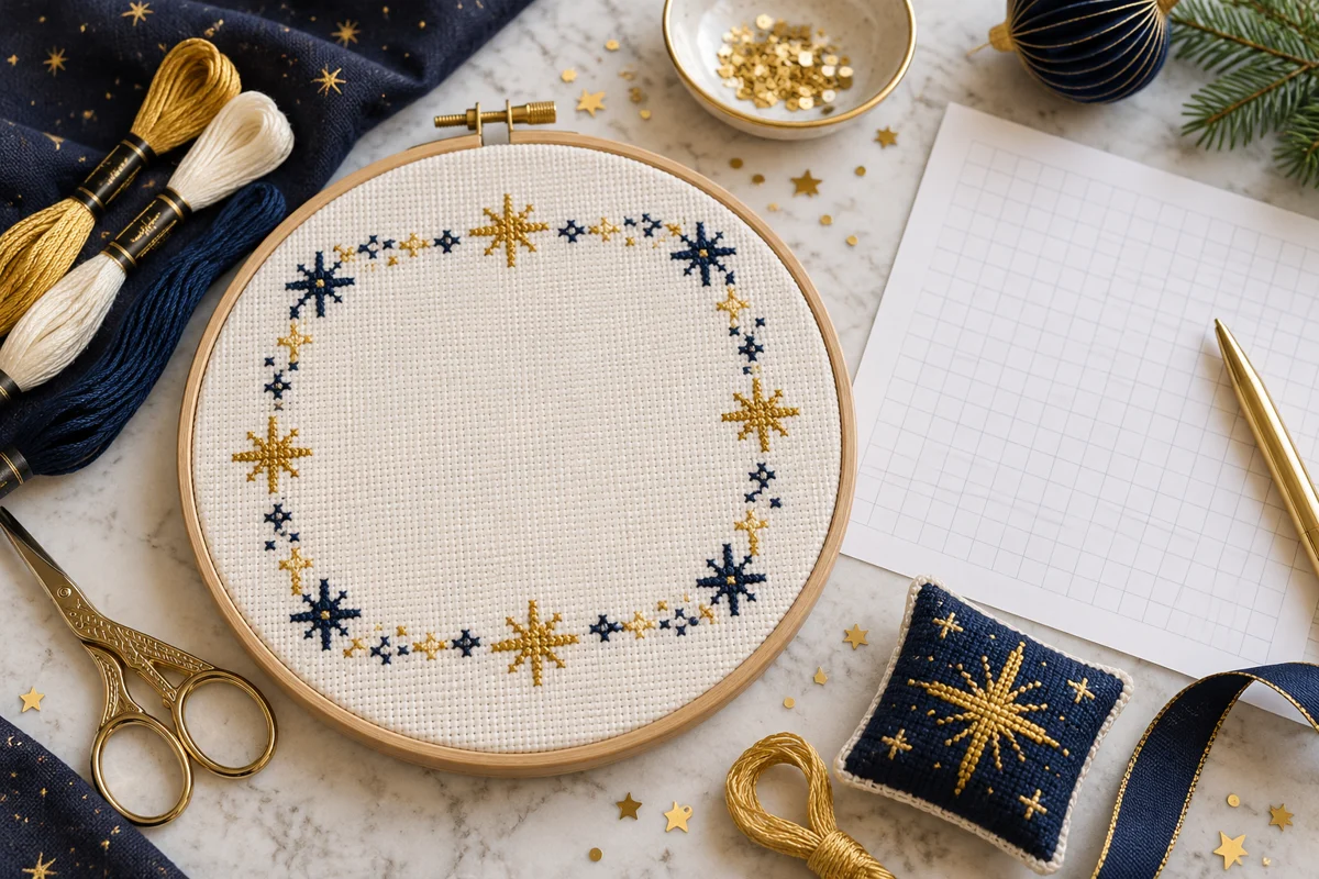 New Year Cross Stitch Patterns: Plan a 2027 Keepsake Sampler Modern Cross Stitch Patterns & PDF Charts | XStitchPattern New Year Cross Stitch Patterns illustrated with original stitched motifs on Aida cloth