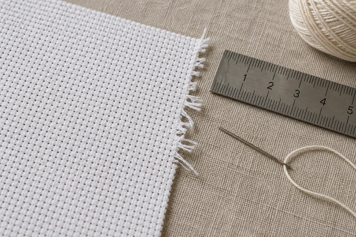 How to Stop Aida Cloth From Fraying When the Edges Are Already Unraveling Modern Cross Stitch Patterns & PDF Charts | XStitchPattern Frayed Aida edge beside a ruler showing the intact fabric margin