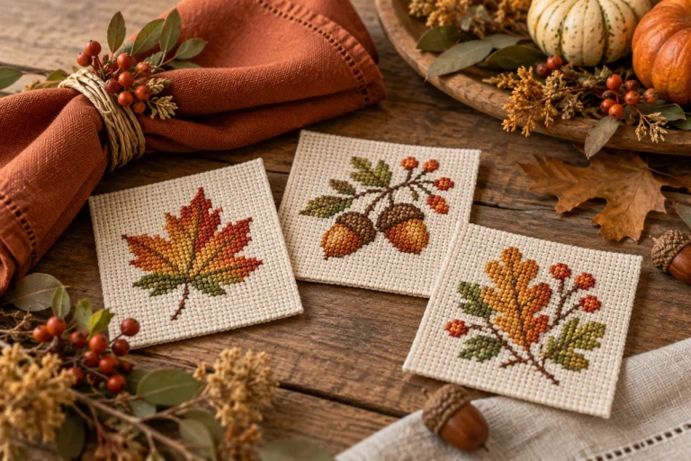 Thanksgiving Cross Stitch Patterns: Harvest Motifs and Table Gifts Modern Cross Stitch Patterns & PDF Charts | XStitchPattern Thanksgiving Cross Stitch Patterns illustrated with original stitched motifs on Aida cloth