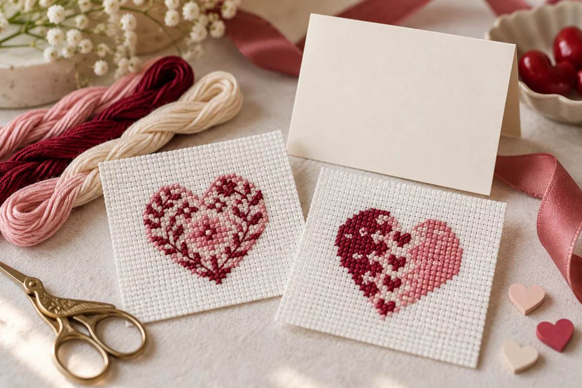 Valentine Cross Stitch Patterns: Hearts, Cards and Personal Gifts Modern Cross Stitch Patterns & PDF Charts | XStitchPattern Valentine Cross Stitch Patterns illustrated with original stitched motifs on Aida cloth