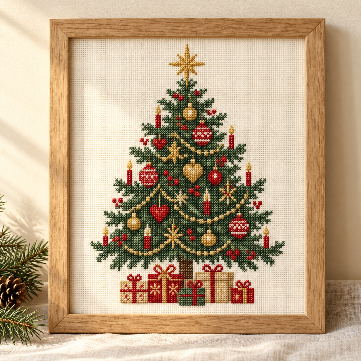 Illustrative Christmas cross stitch embroidery category artwork